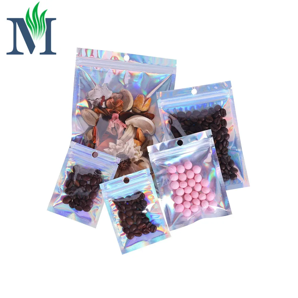 Customized Transparent Front Holographic Smell Proof Bag Resealable Mylar Bag For Nail Art ...