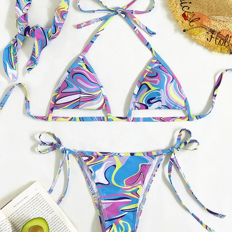 Sexy Women Summer Swimwear Nightclub Bikini Set Bra Tie Side G String