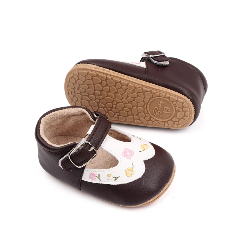 Wholesale Beautiful Flower Embroidery Soft PU Leather Spring Autumn Baby Toddler Girl Shoes Princess Girl Shoes factory