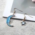 Earrings Small Blue Starry Planet Earrings Small Fresh Long Tassel Asymmetrical Earrings