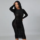Evening Gown Black High-stretch See-through Printed Mesh Evening Gown Sexy Dress