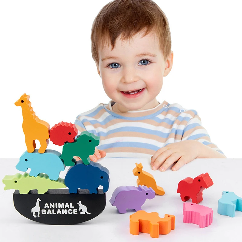 Soli New Arrival Wooden Building Blocks Stacking High Toy Cartoon Dinosaur Animal Balance Game Other Kids Baby Montessori Toys C