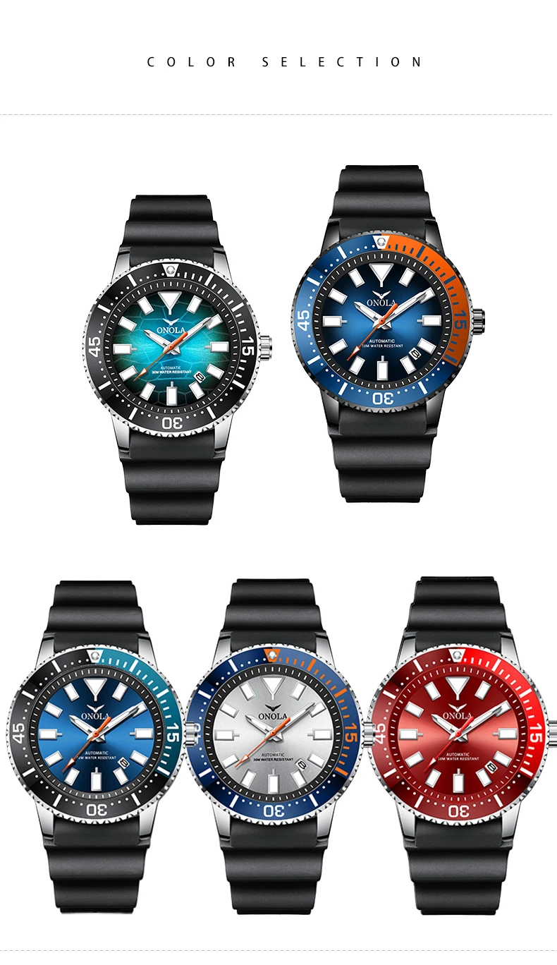 ONOLA 6838 Fashion Sports Casual Silicone Strap Life Waterproof Quartz Round Dia Men Watch Business Wrist Watches for Men