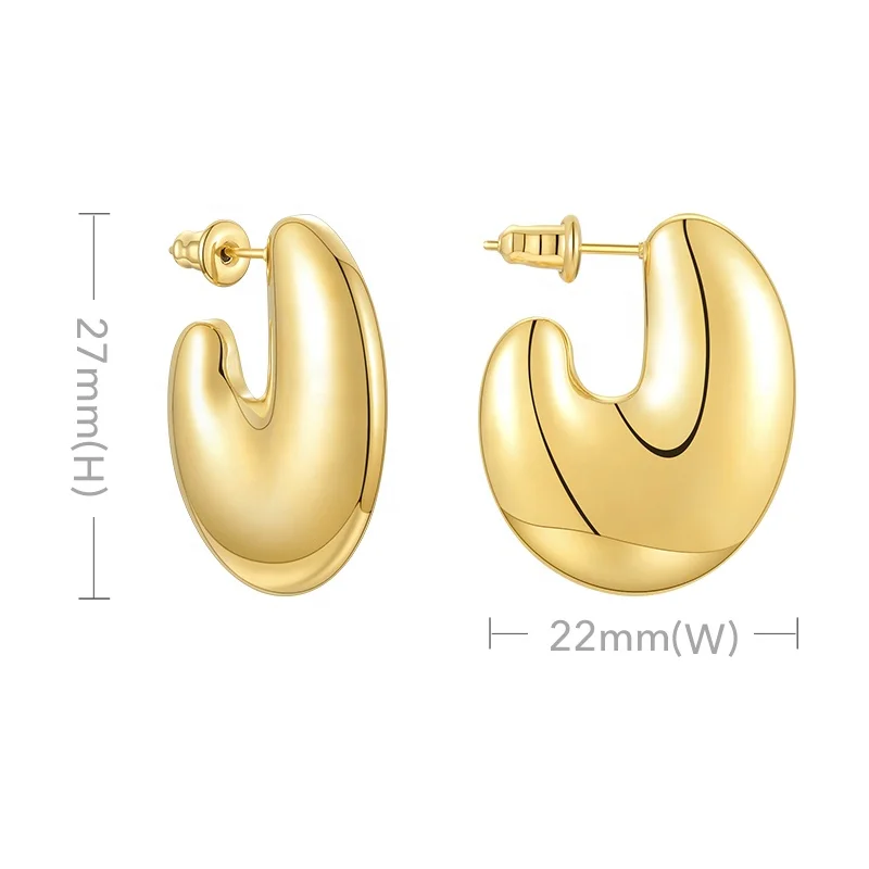 LILIFLOR Latest High Quality 18K Gold Plated Stainless Steel Jewelry Gold Color Smooth Elliptical For Woman Earrings E201218
