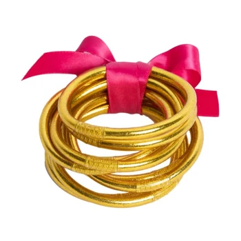 2022 Factory direct children jelly silicones bracelets all weather gold glitter bangle for girls
