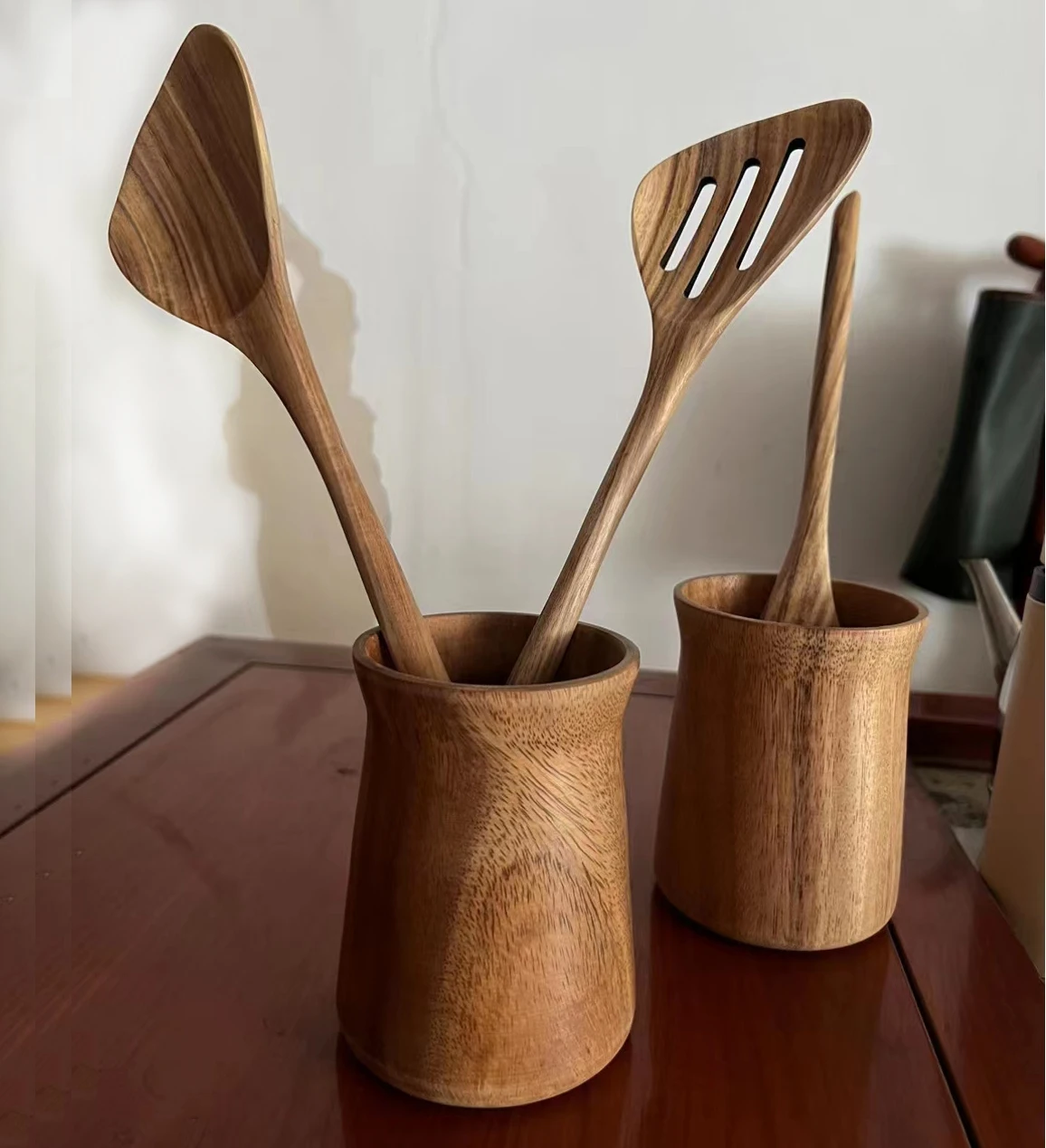 2023 new acacia wood utensils holder , chopsticks tube . kitchen holder