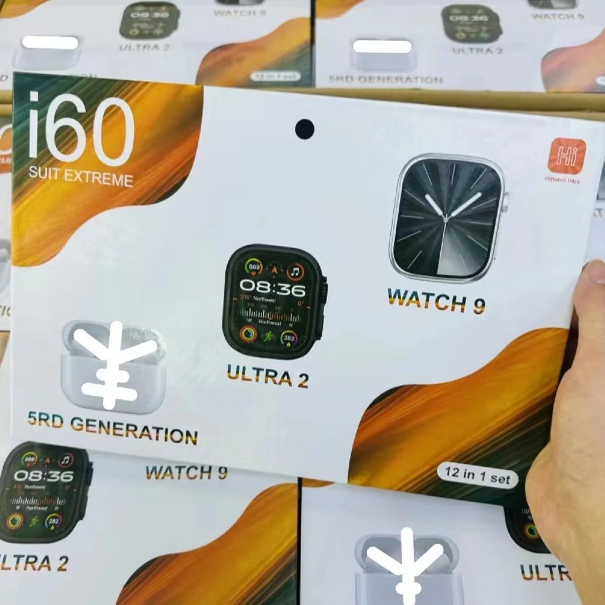 Orignal I60  Smart Watch 12 In 1 Watch 9 Ultra 2 5 G bluetoth tws dual smart watch 2.3 inch 7 straps wireless charging Hiwatch