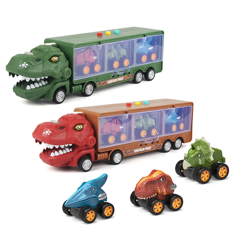 3pcs dinosaur toy pull back cars electronic truck 2023 transport carrier car for kids