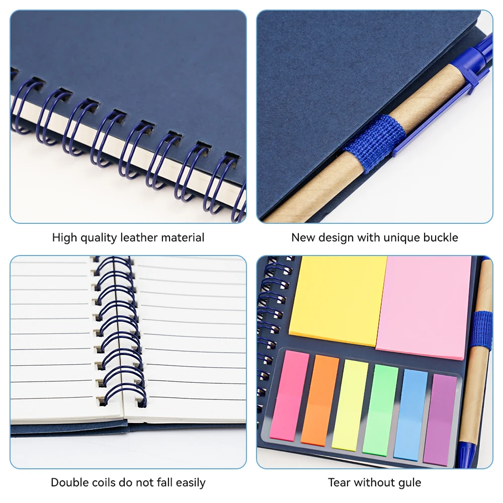 Custom cheap bulk blank Kraft note book notebook with pen and sticky note
