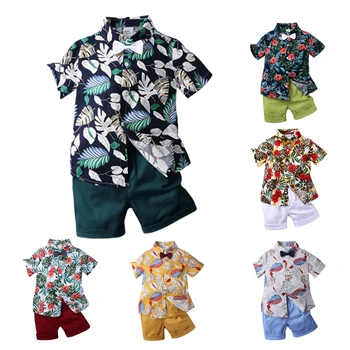 Fuyu Boy's Summer Suit Polo Collar Cotton Pajamas Handsome Baby Clothes for Wholesale Children's Clothing Set