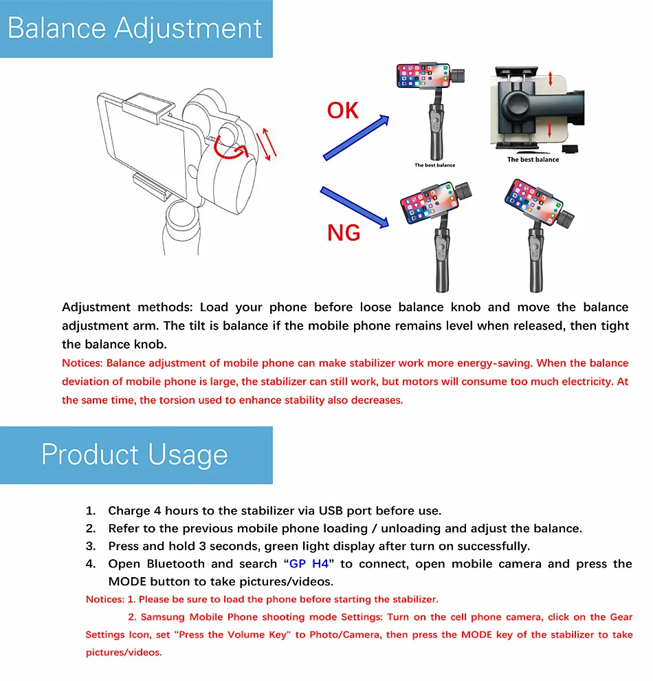 Gimbal Stabilizer for Smartphone Compact Camera 3-Axis Handheld Gimbal for Vlogging Live Video