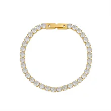 Women Trendy Hip Hop Fashion Jewelry Stainless Steel 18k Gold Plated Diamond Zircon Stone Tennis Bracelet