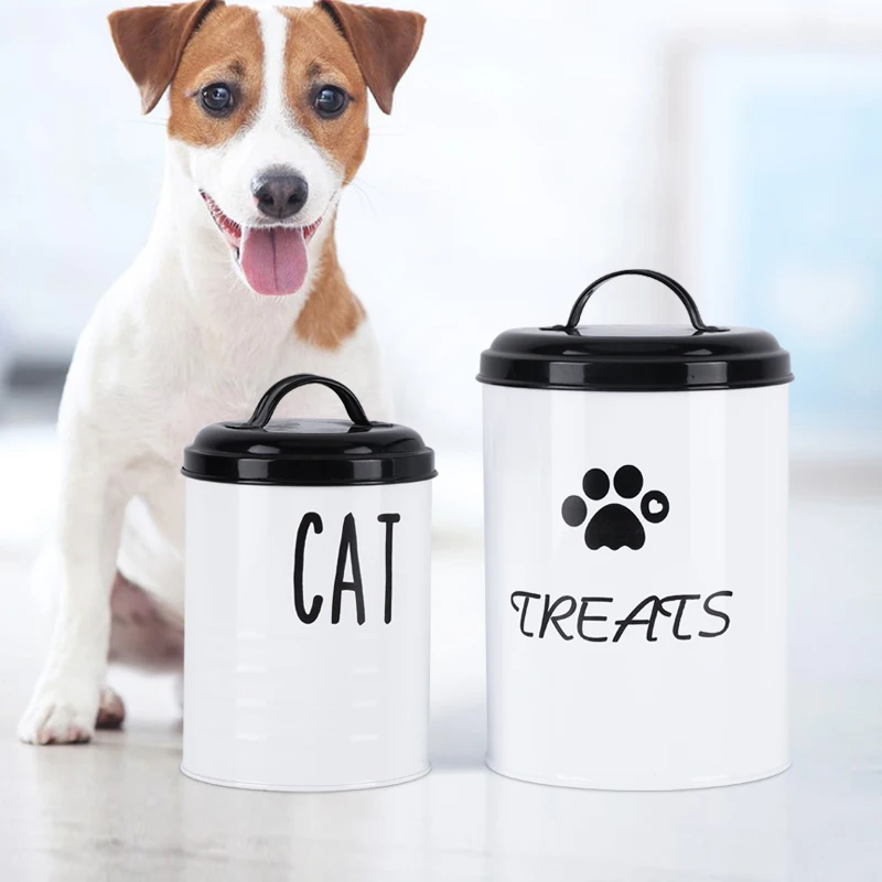 2023 New Arrival Galvanized Iron Farmer House Style Dog Treat Jar Pets Treat Canister Set