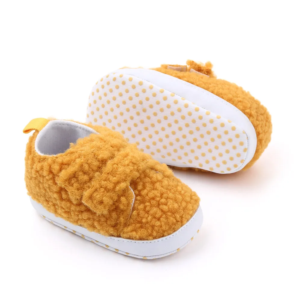 Solid Color Warm Teddy Fleece Double Line Baby Soft Soled Comfortable Toddler Shoes manufacture
