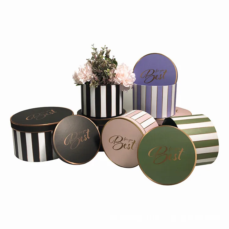 stylish striped round gift box three-piece immortal flower box