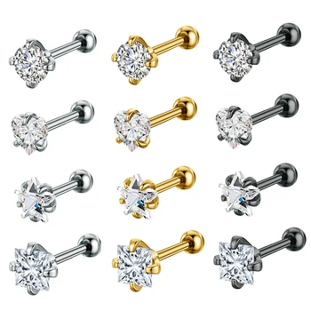 Set 4 18G Stainless Steel Cartilage Ring Earrings Zircon Helix Tragus Daith Piercing Jewelry for Women Girls' Wedding Daith