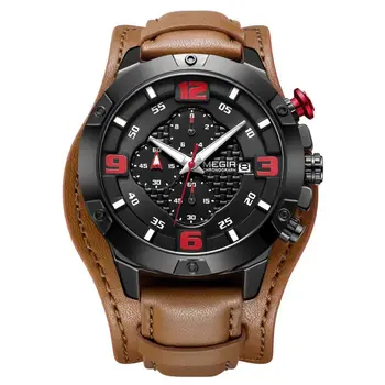 Relogio Masculino Megir 2099 Vintage Leather Military Sport Watches Quartz Analog Men Clock Western Cowboy Watch