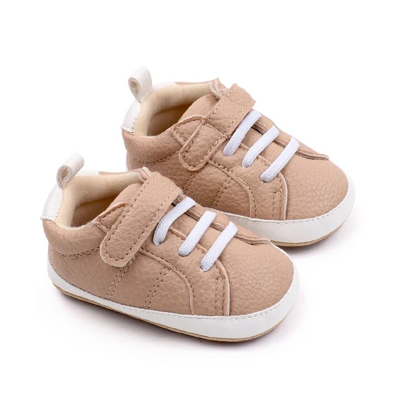 Fashion Trend Casual Solid Color PU Leather Baby Cute Rubber Soled Non-slip Toddler Shoes factory