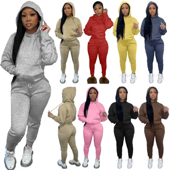 New fashion plus fleece hooded sweater casual wear ladies two-piece suits jogger plus size fall 2021 women clothes