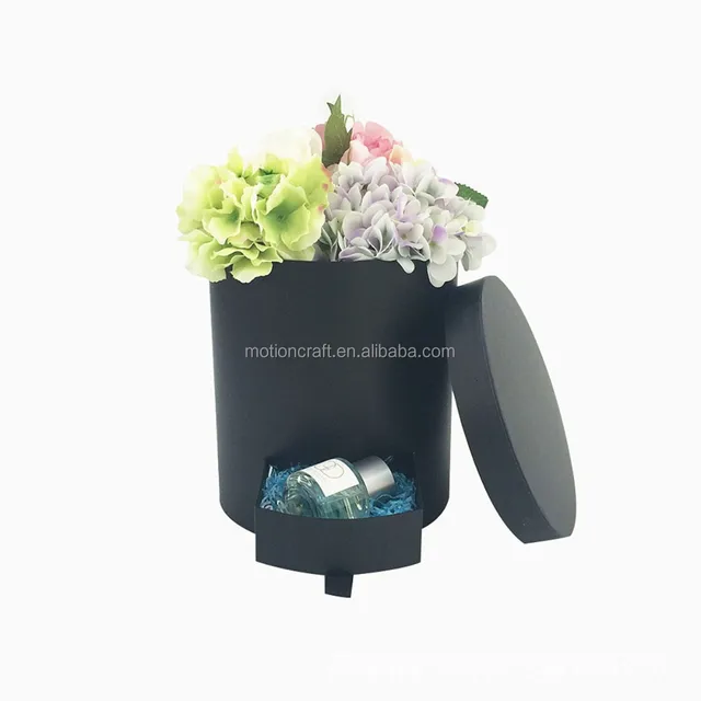 Pure color round cardboard flower box with drawer white flower packing box