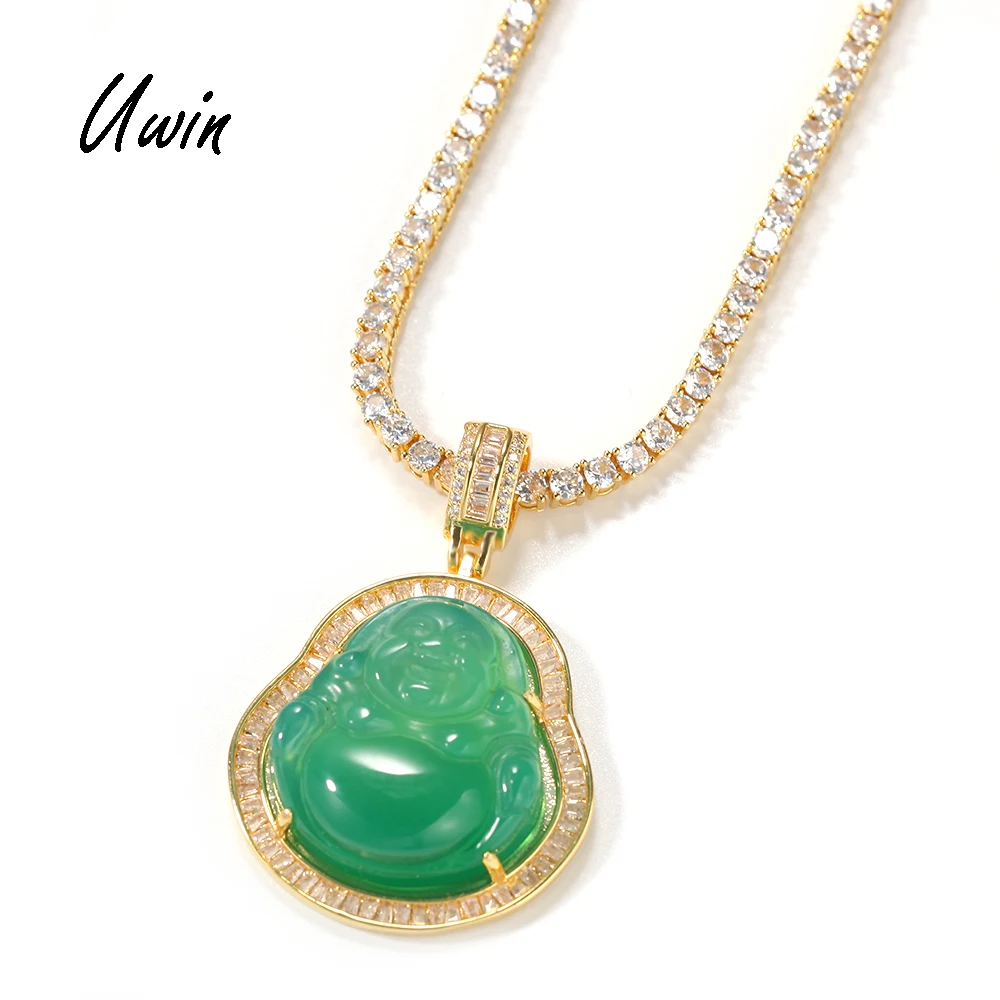 Agate Jade Buddha Pendant With Tennis 