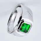 Solitaire Ring Sterling Silver Jewelry Lab Grown Emerald Square Gemstone Solitaire Ring For Men
