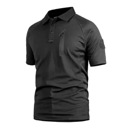 Summer Tactical T-Shirts Men Outdoor Quick Drying Camping Hiking Polo Taped Zipper Pockets Top Tees