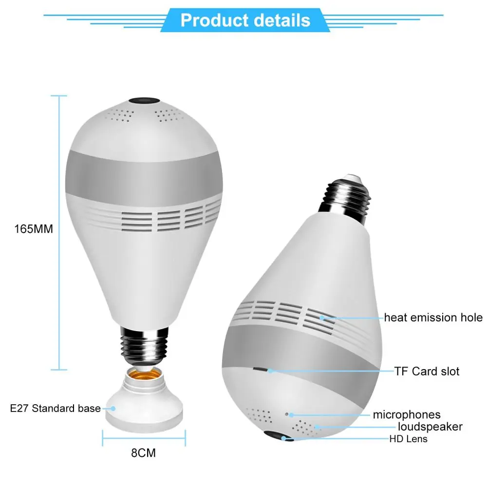 OEM V380 1080P 5MP 3MP Wireless Panoramic Fisheye 360 Bulb Camera Light Bulb E27 Lamp Holder CCTV panoramic Camera Bulb