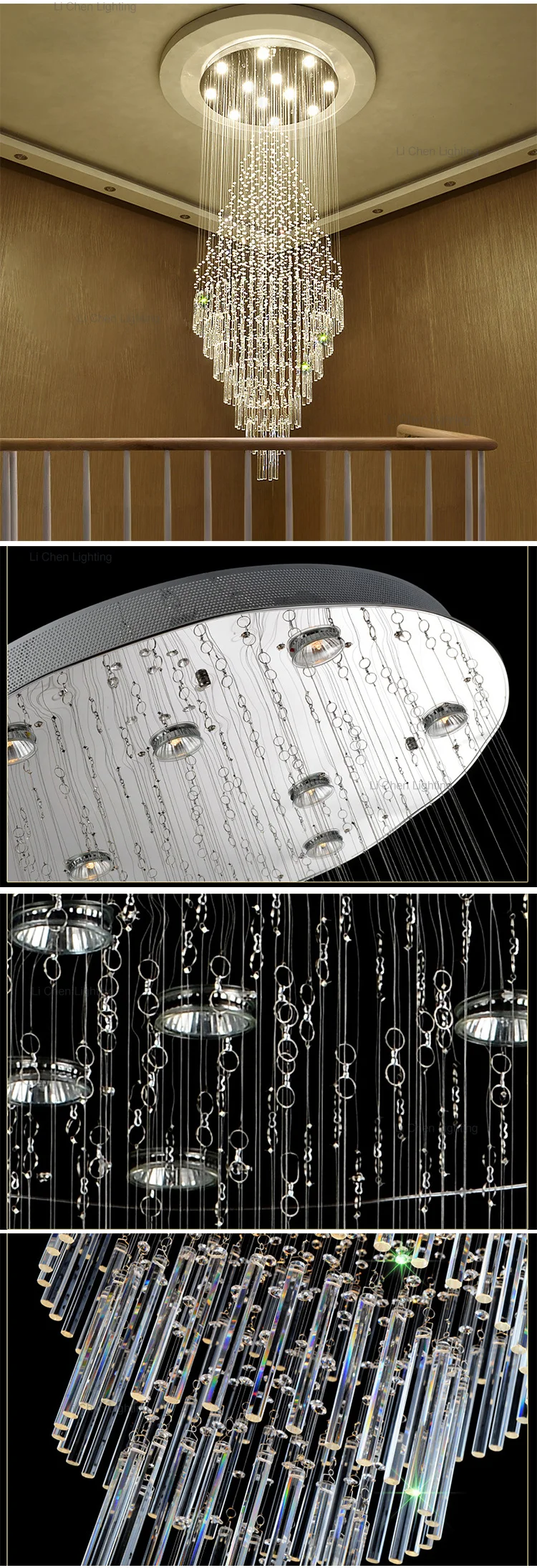 p0027 modern spiral crystal chandelier  long luxury led pendant light for high ceiling staircase-2