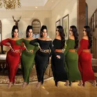 Long Skirt Kc Women Off Shoulder Long Sleeve Tassel Side Solid Skirt Sets Girl Long Sleeve Maxi Dresses Women