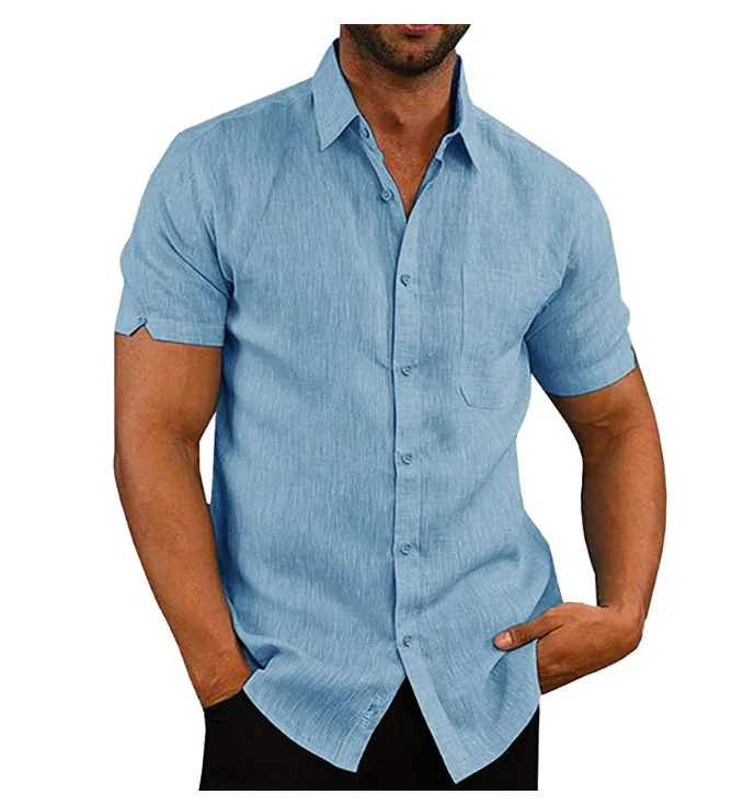 Men Linen Shirt Plain Summer Lapels 