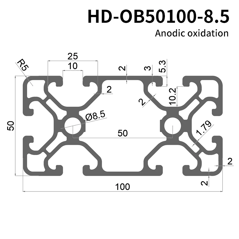 50100 Industrial Extruded Aluminum Profile 50100 Aluminum Alloy Profile Equipment Rack Processing Inner Holes 8.5 manufacture