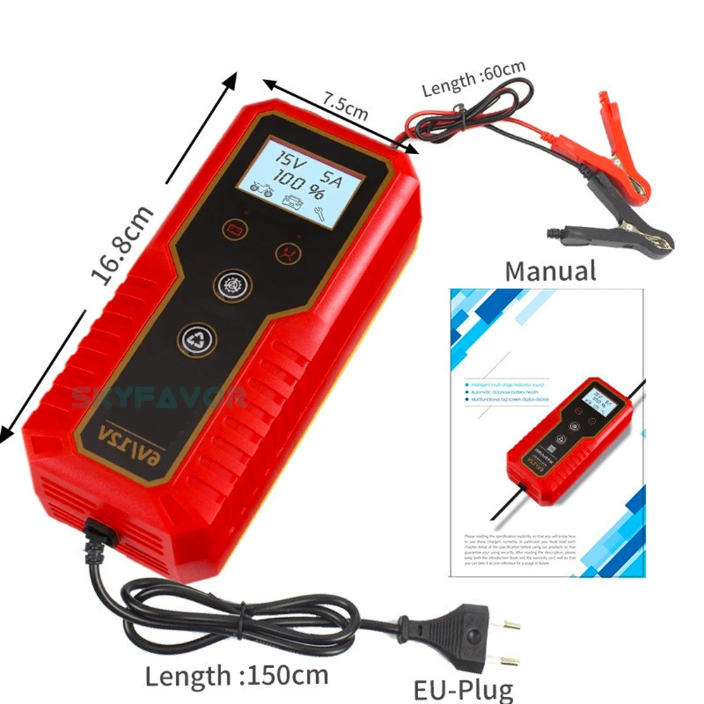 Factory motorcycle car battery charger 6V 12V 8A Universal Automatic pulse Repair lead acid battery charger with lcd display
