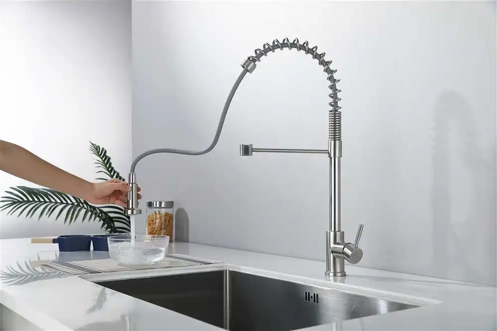 product china factory  sus304  stainless steel contemporary deck mounted pull down spring   hot and cold   kitchen sink faucet-59