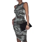 Ladies Skirt Ladies Sexy Sleeveless Round Neck Fashion Print Midi Skirt Slim Dress Women