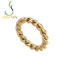 Gold Rings Vintage Twist Stainless Steel 24K Real Gold Plated Rings For Men Woman Gift Jewelry