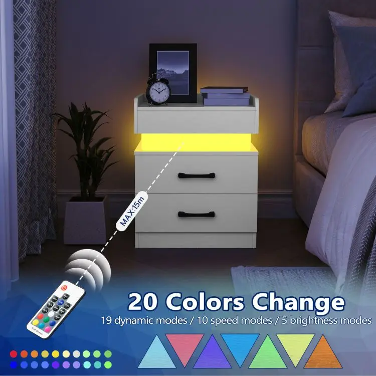 Modern White Wooden 1/2 Drawer Bedside Table Wooden LED Nightstand Bedside Table With Charging Station And Usb Ports For Bedroom