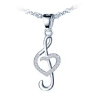 Silver Silver Hollow Note With AAA Cubic Zircorn Necklace 925 Sterling Silver Jewelry For Musician