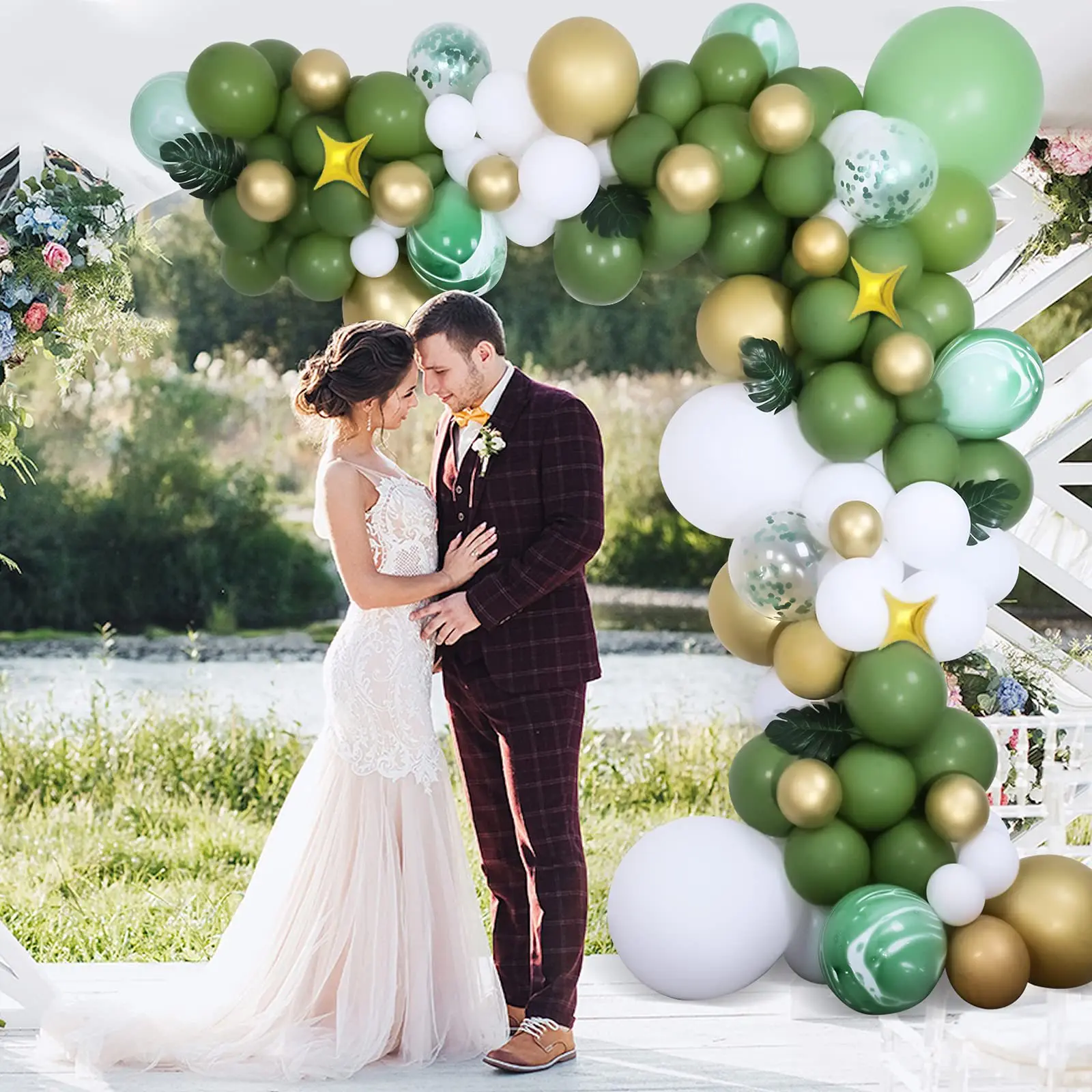 Vintage Green Balloon Chain Set Forest Stars Wedding Party Birthday Arch Latex Foil Balloon Color Balloons