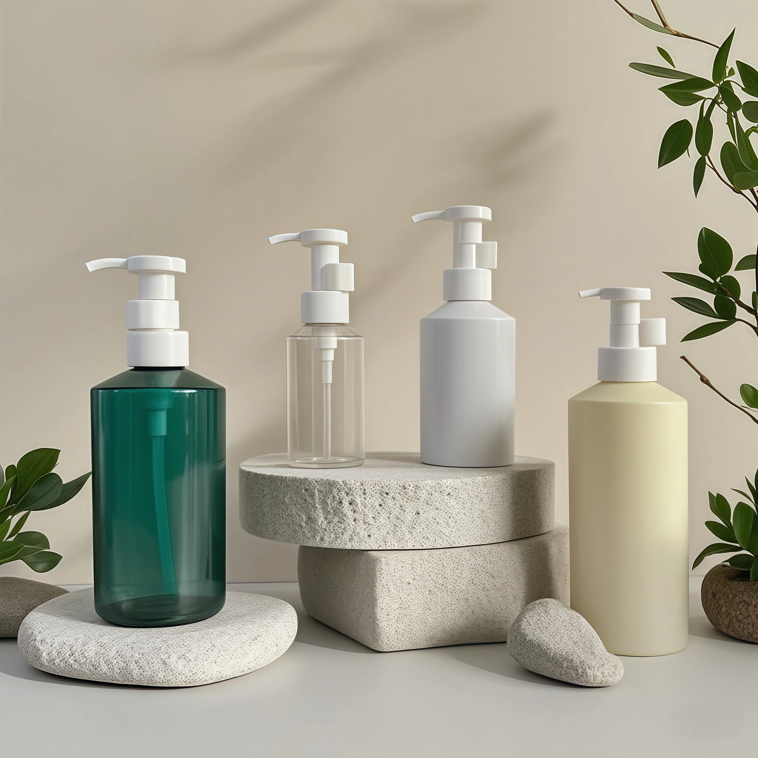 300ml-500ml PET Cylinder-Shaped Lotion Pump Bottle for Cosmetic Packaging with Customizable Logo Print