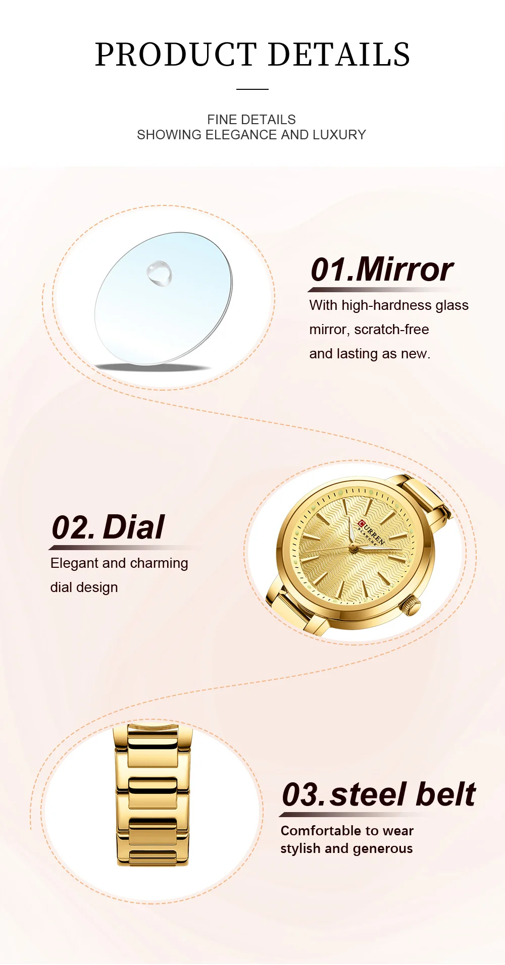 CURREN 9109 Luxury Fashion Luminous Hands Women Wristwatch Stainless Steel Strap Waterproof Watches Quartz Movement Top Watch