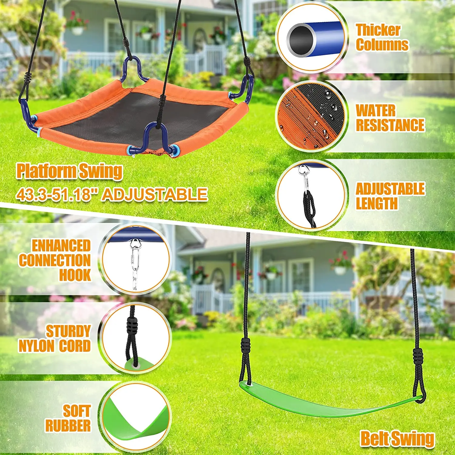 IUNNDS New Design Outdoor Metal Swing Set Kids Playground Equipment With Basketball Hoop,Children Climb Rope Ladder