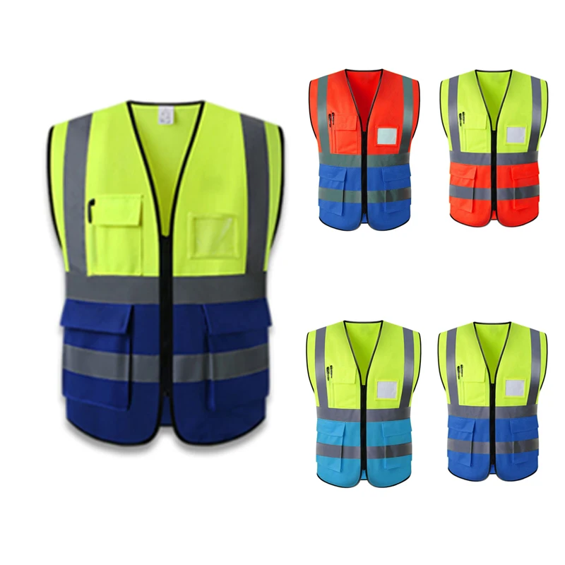 High Visibility Fabric Warp Knitted Multi-pockets Safety Vest Reflective Clothes 
