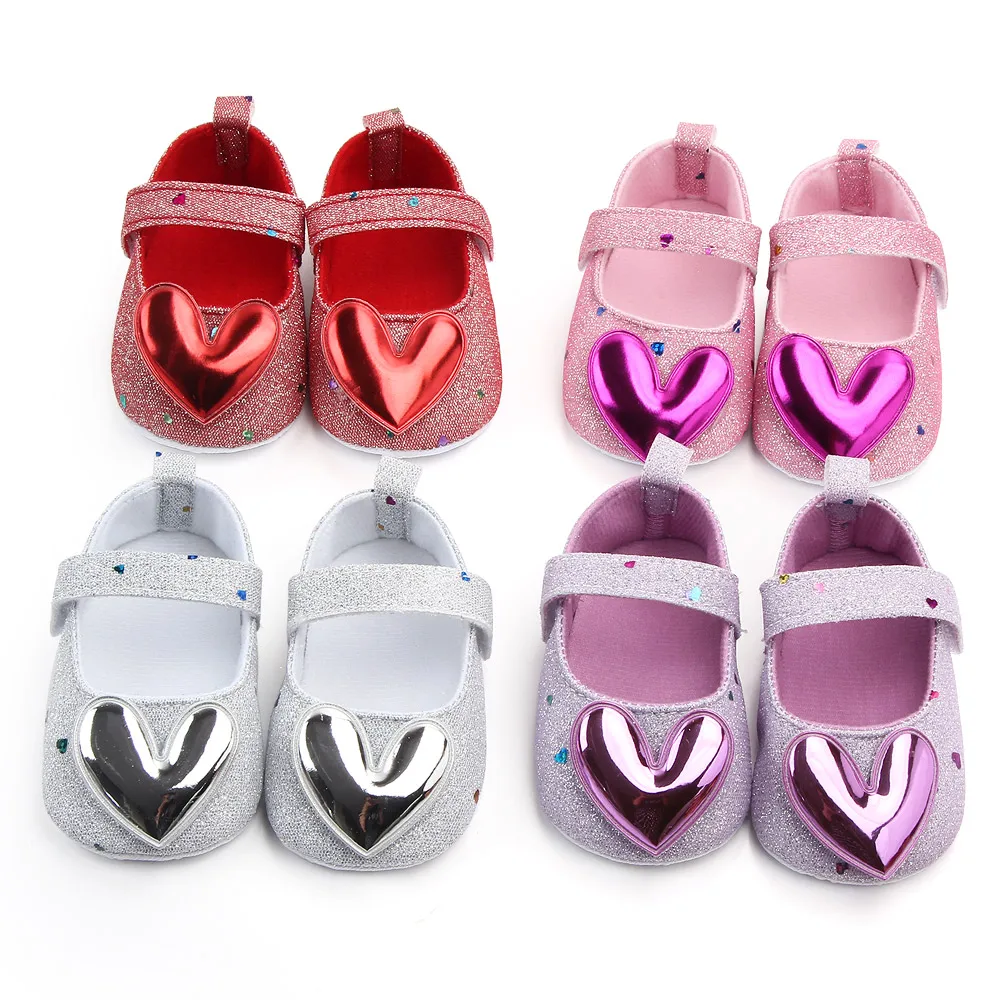 Spring and Autumn Shiny Solid Color Big Heart Soft Soled Baby Girls Soft Soled Toddler Shoes manufacture