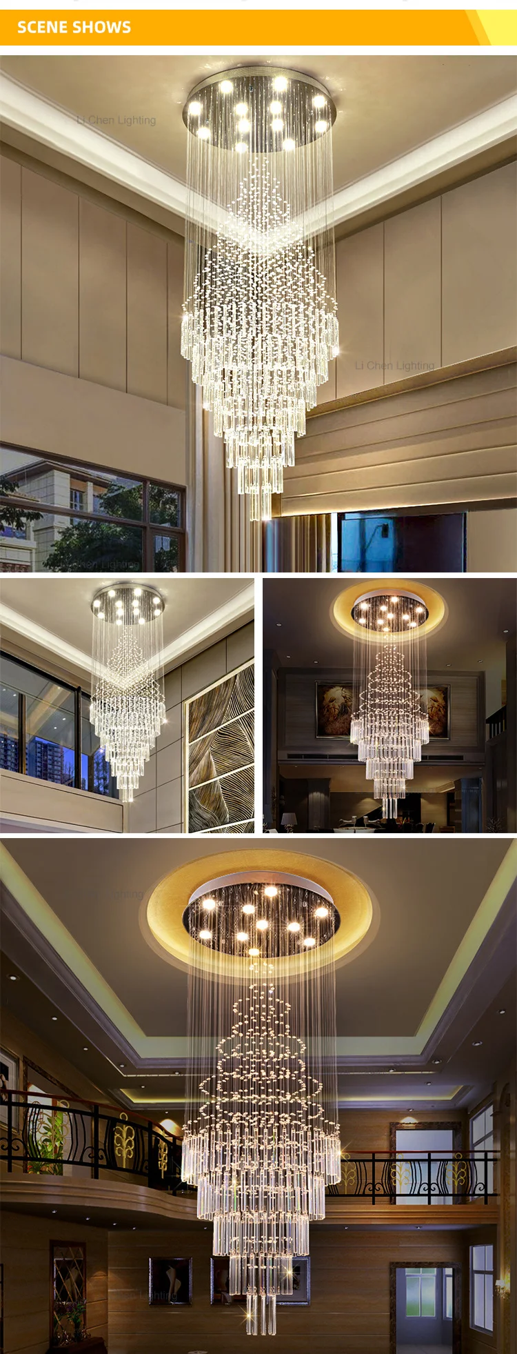 p0027 modern spiral crystal chandelier  long luxury led pendant light for high ceiling staircase-4