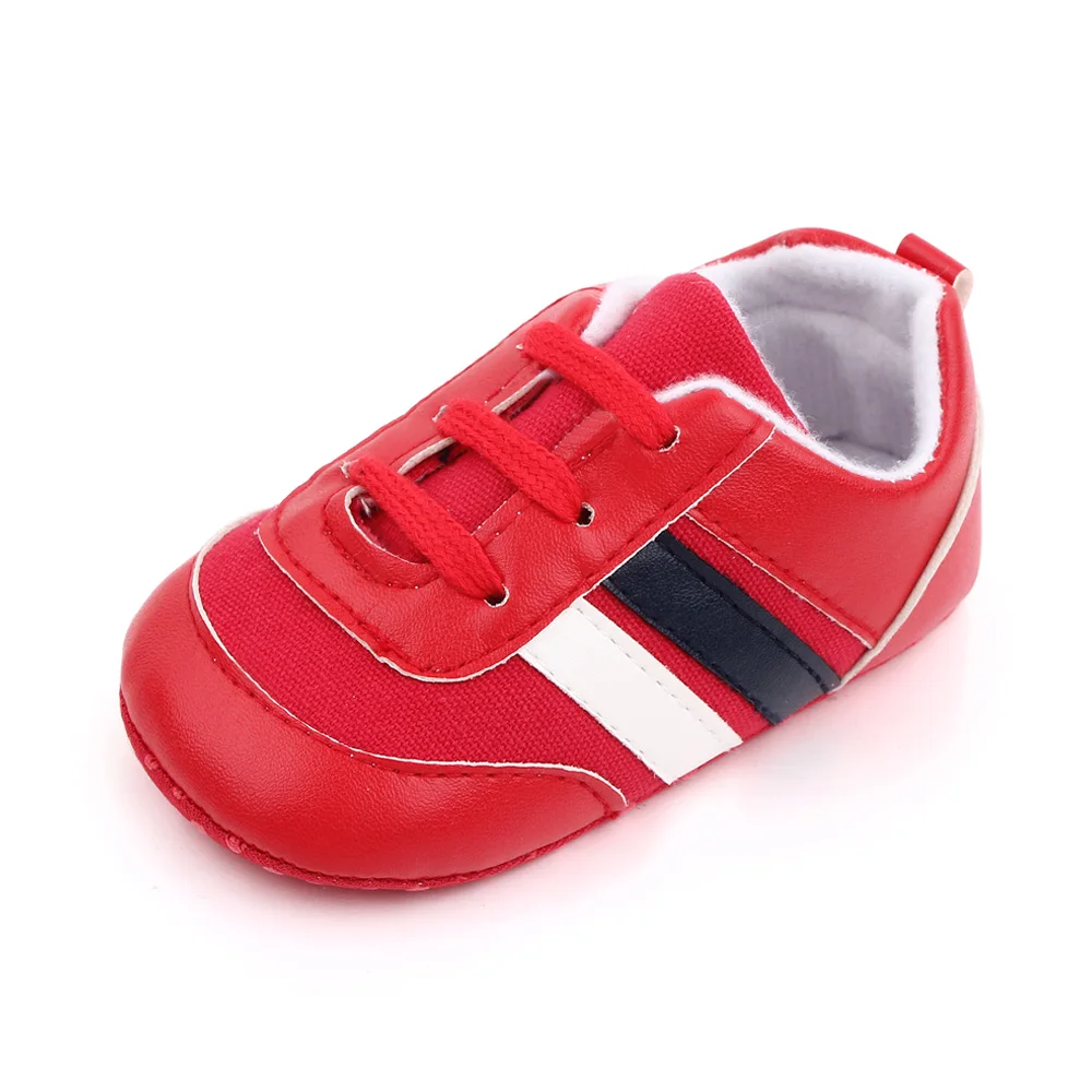 Spring and Autumn Baby Boys Matching Color Striped Soft Soled Infants Walking Shoes supplier