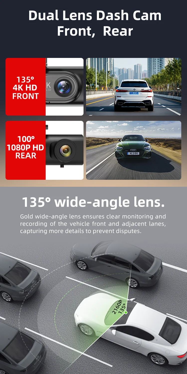 Coview High Quality 4K Car Camera Dashcam DUAL Dash Cam Wifi with GPS Tracking Super Wide Angle Vision for Vehicle and Taxi manufacture