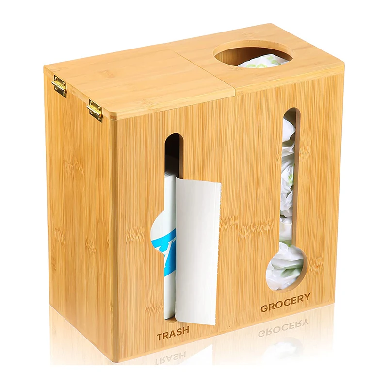 product cabinet organizers 2 1 wall mounted rectangle bamboo grocery bag storage container box trash bag dispenser holder home kitchen-0