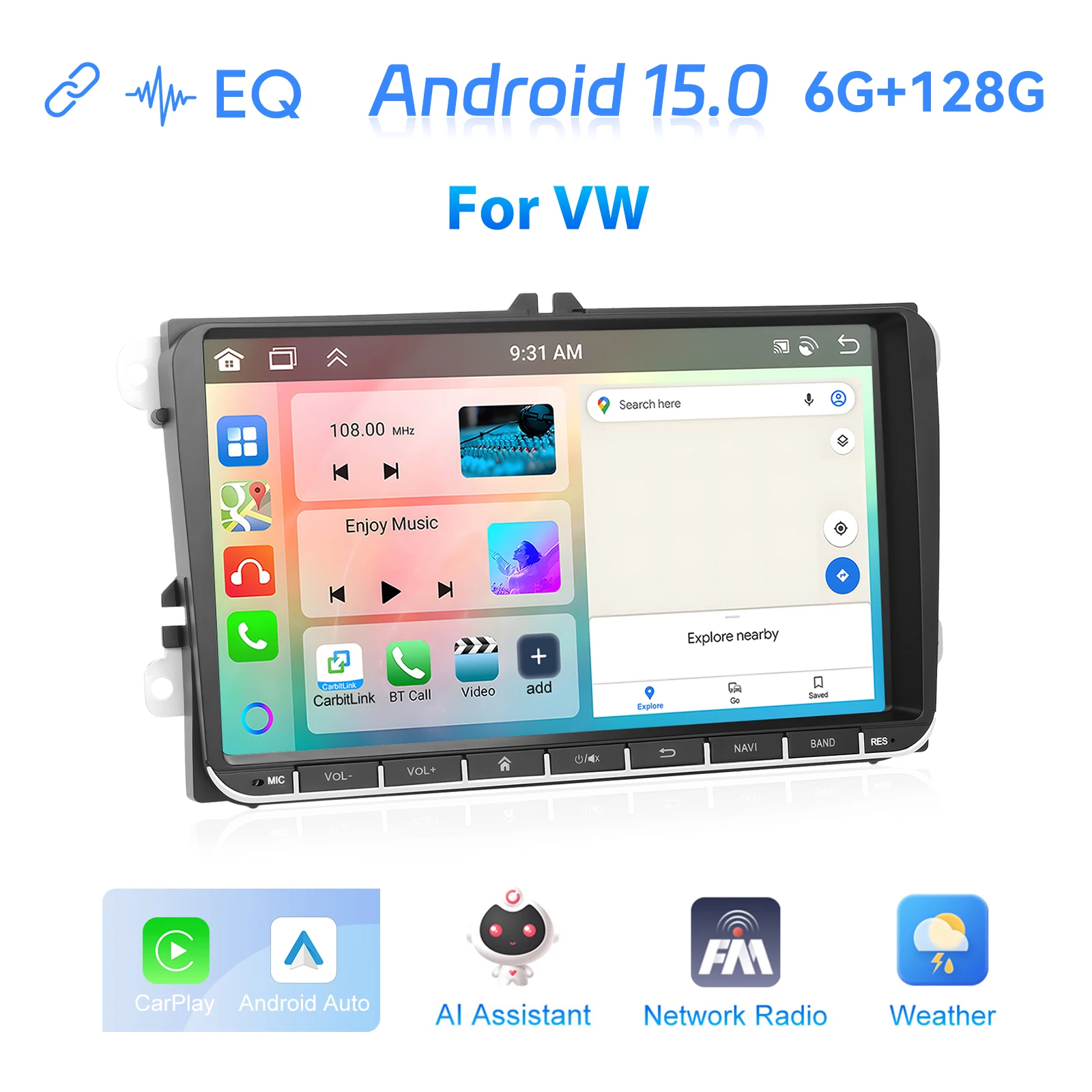 Podofo 6+128G 9" Android Car Audio Carplay Android Auto Radio Para Auto GPS WIFI for Volkswagen/VW/Passat/Golf/MK5/Jetta T5/Polo A4199 supplier