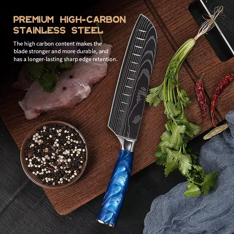 10Pcs Professional Chef Kitchen Knife Set Resin Handle Stainless Stain Damascus Knives for Bread Vegetable Meat Cooking